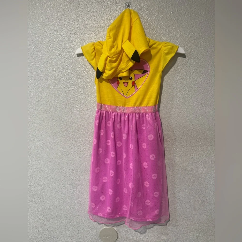 Girl's Pokemon Pikachu Pink Yellow Hooded Character Nightgown dress XS